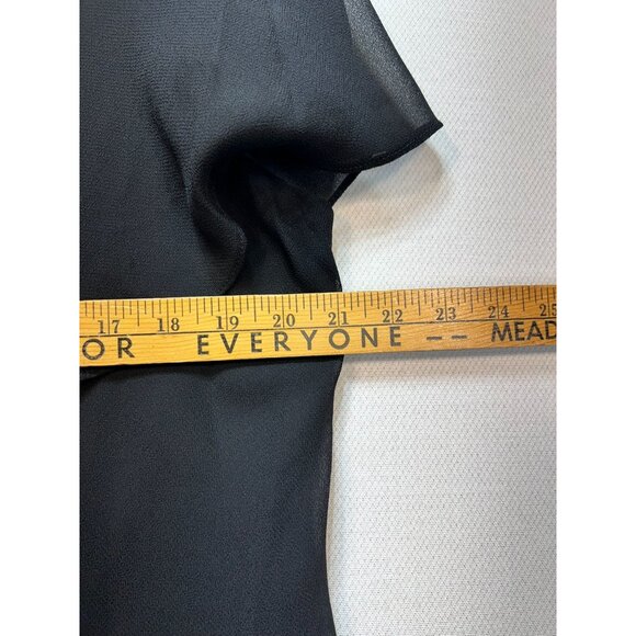 SLNY Womens Tiered Capelet Chiffon Dress Large Black Party Flutter Sleeve Midi - Picture 8 of 12